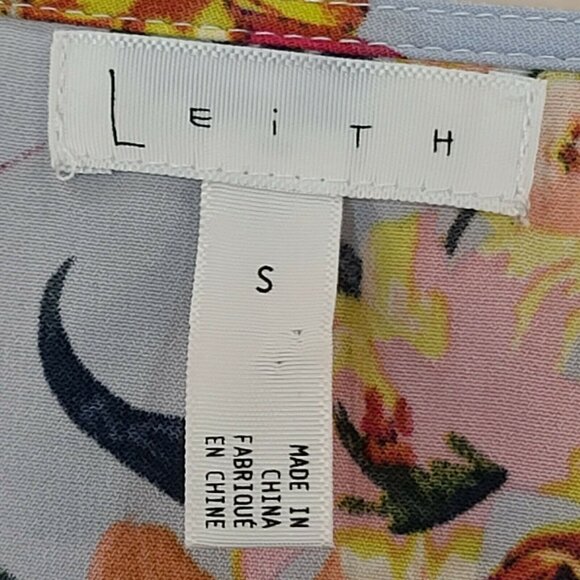 Leith Womens Shirt Top Small Blue Colorful Floral Crop Knot Front Cottagecore - Picture 4 of 12